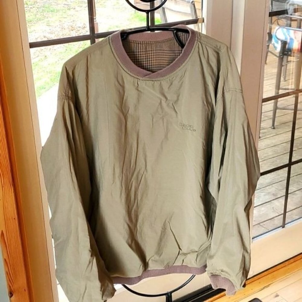 Izod Club Mens Reversible Windshirt Tan Plaid Crew Neck Pullover Jacket